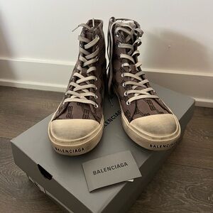 Balenciaga Men’s Brown and Cream High-Top Sneakers